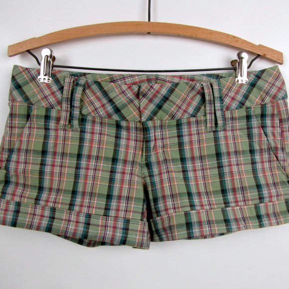 Spacegirlz Green Plaid Cotton Low-Rise Shorts Sz 7 - Picture 5 of 8